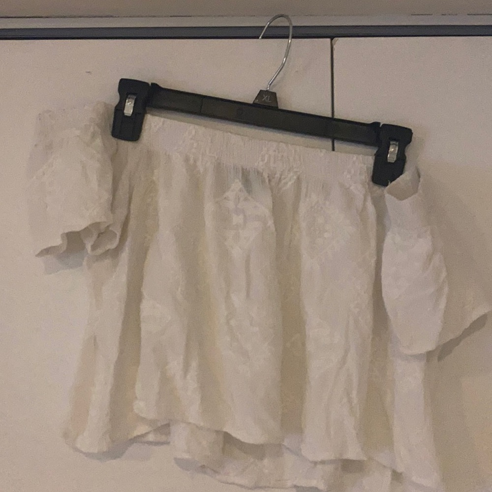 White off the shoulder crop top. M Rue 21